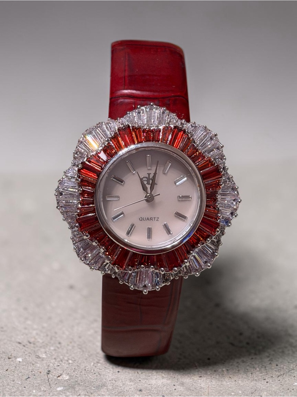 Adee Kaye Red Crystal Baguette Accent Women's Quartz Watch